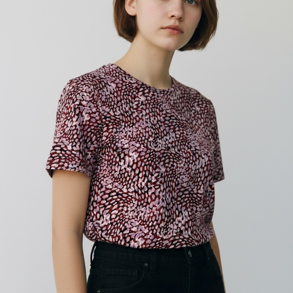 Nine West Women's Short Sleeve Top - Pink and Black Pattern